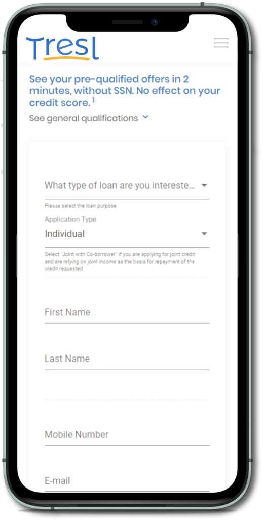 Tresl About You Page Pre-qualification Screenshot