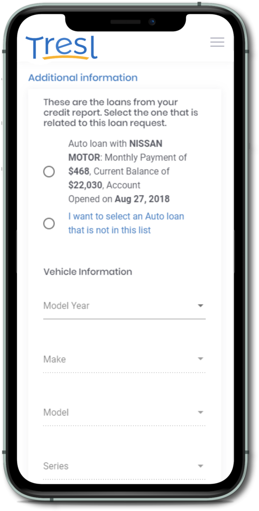 Tresl Vehicle Page Pre-qualification Screenshot