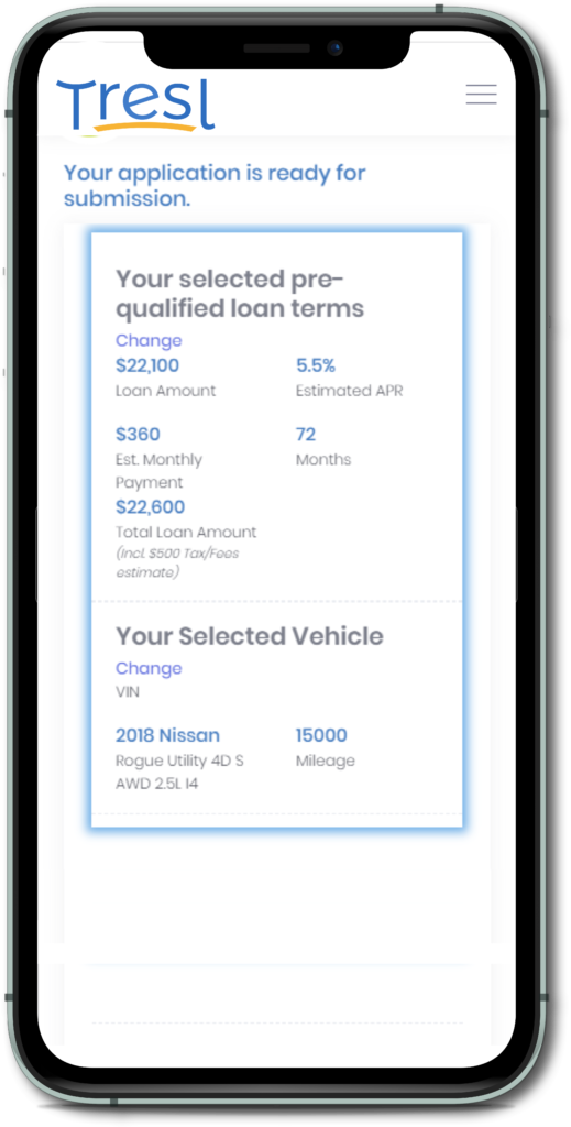 Tresl Submit Application Page Pre-qualification Screenshot